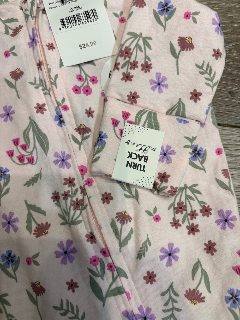 New! COTTON ON BABY Pink Floral Zip Romper 0-3 Months - Picture 5 of 5